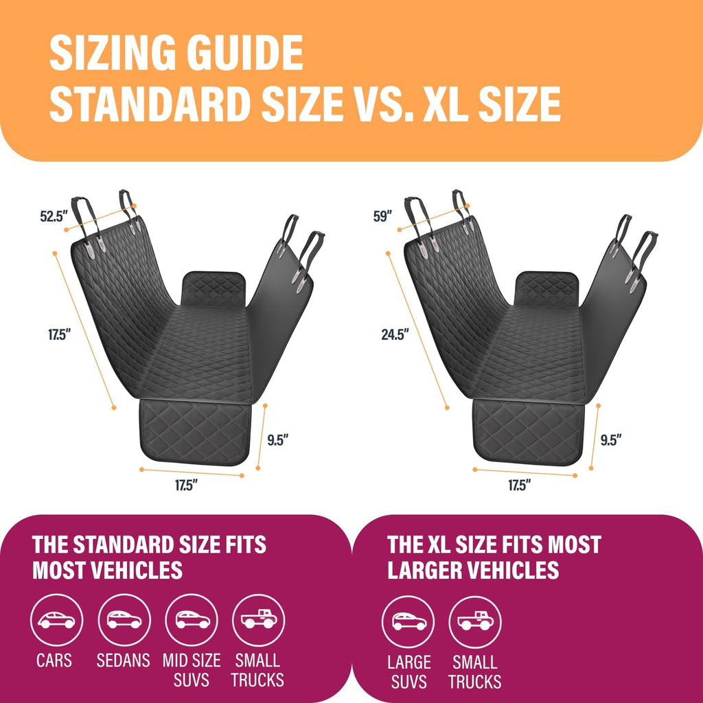 Active Pets Black XL Dog Car Hammock Back Seat Cover, Waterproof Backseat Cover Protector for Truck Bench Rear of Sedans or SUVs, Essential Pet Supplies Vacuum or Wipe Clean, Machine Washable