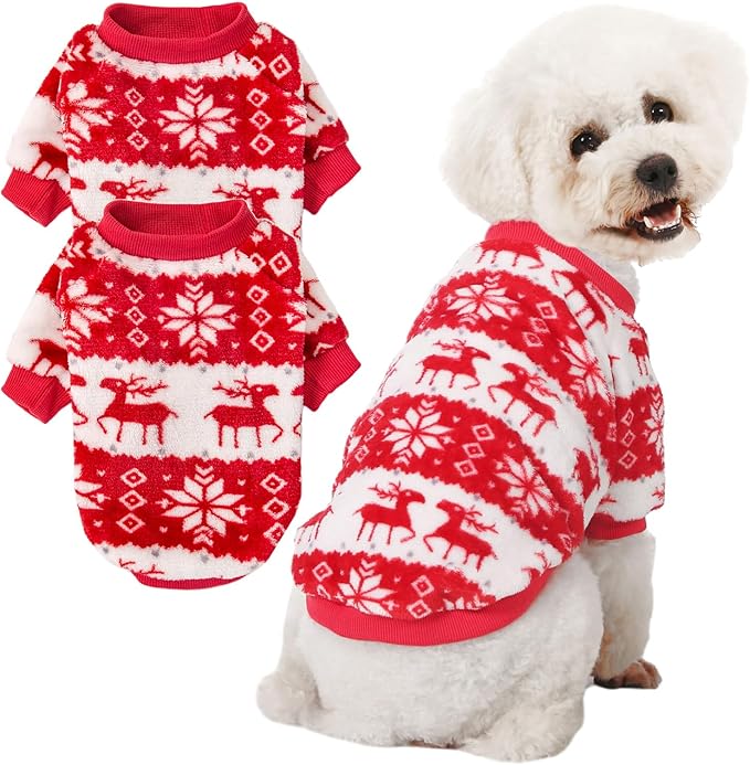POMIU Dog Sweater, Dog Sweaters for Small Medium Dogs or Cat, Warm Soft Flannel Pet Clothes for Dogs Girl or Boy, Dog Shirt Coat Jacket (Xmas Red+Xmas White, Large)