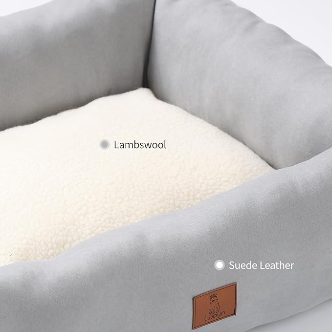25In Dog Bed for Small Medium Sized Dogs - Washable Rectangle Puppy Bed for Indoor Outdoor, Cozy Pet Bed with Support Pillow & Non-Slip Bottom(Pale Grey, Medium)