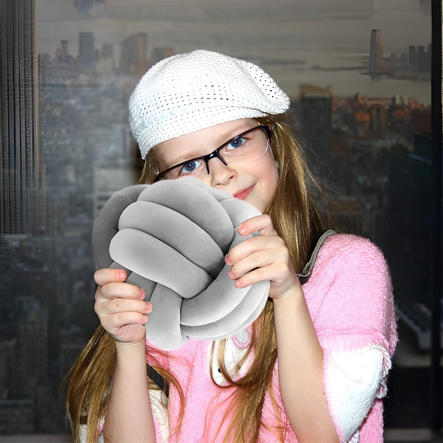 Knot Ball Pillows, Round Throw Pillow Cushion Home Decoration Soft Plush Pillow, Throw Knotted Ball Pillow Handmade Children Room Decoration Round Plush Toy Pillow (Grey,8.5"/22cm)