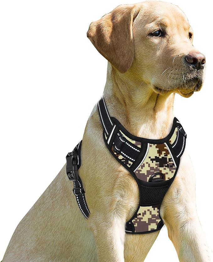 BARKBAY No Pull Dog Harness Front Clip Heavy Duty Reflective Easy Control Handle for Large Dog Walking(Desert camo,XS)