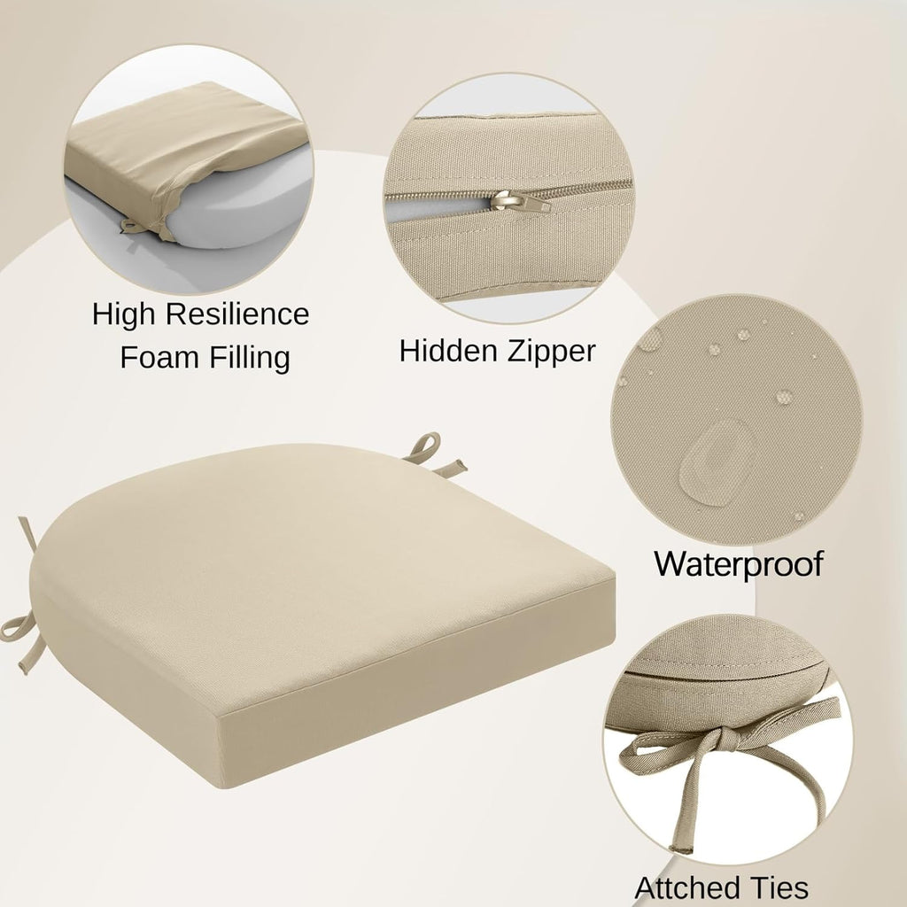 idee-home Outdoor Chair Cushions Set of 4, Thick 19" x 19" x 3" Outdoor Seat Cushions Patio Furniture Waterproof with Ties, Dining Pads