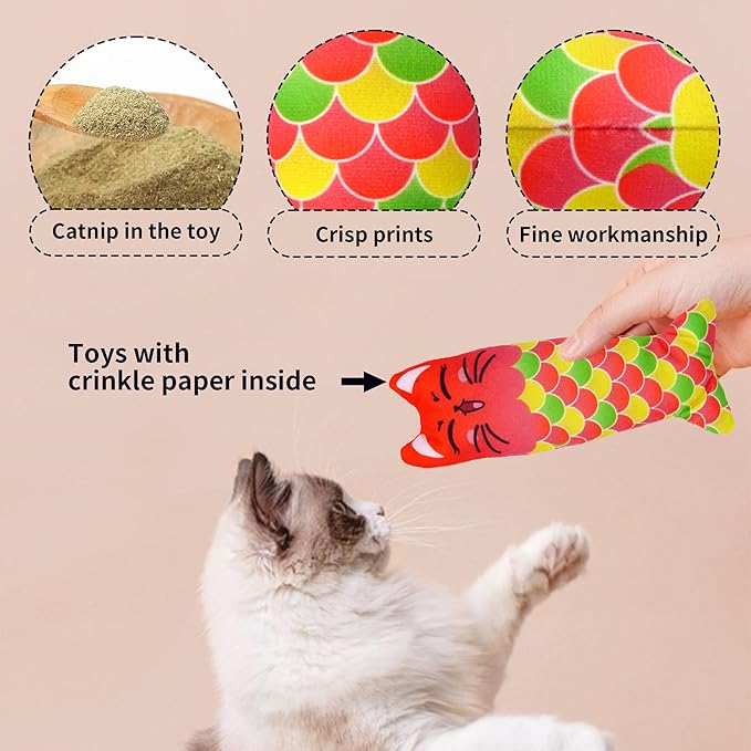 Catnip Toys for Indoor Cats Large Adult Cat Plush Toys with Crinkle Kitten Chew Kicker Toy 6 PCS