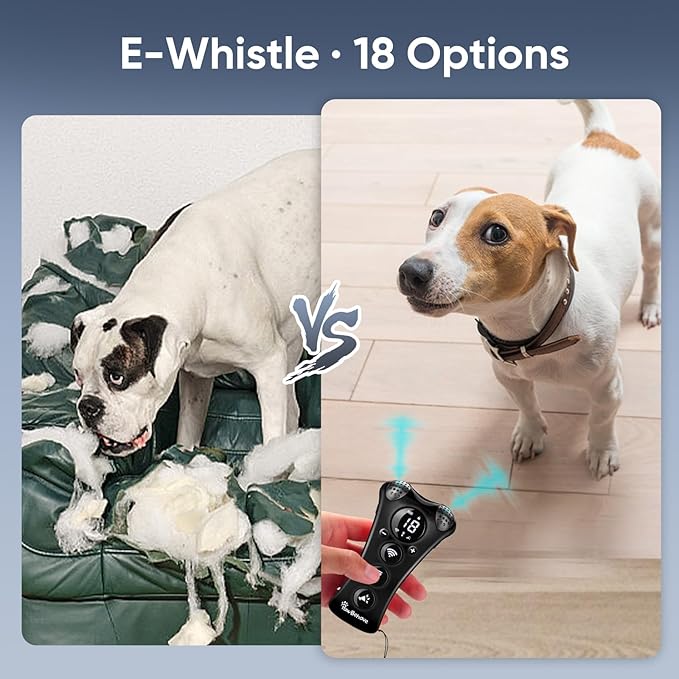 Adjustable Ultrasonic Dog Trainer – World's First Variable Frequency Pet Behavior Corrector with 10 Level Ultra Sound, 18 Dog Whistles, Anti-Bark Strobe Light, Humane Dog Deterrent (Black)