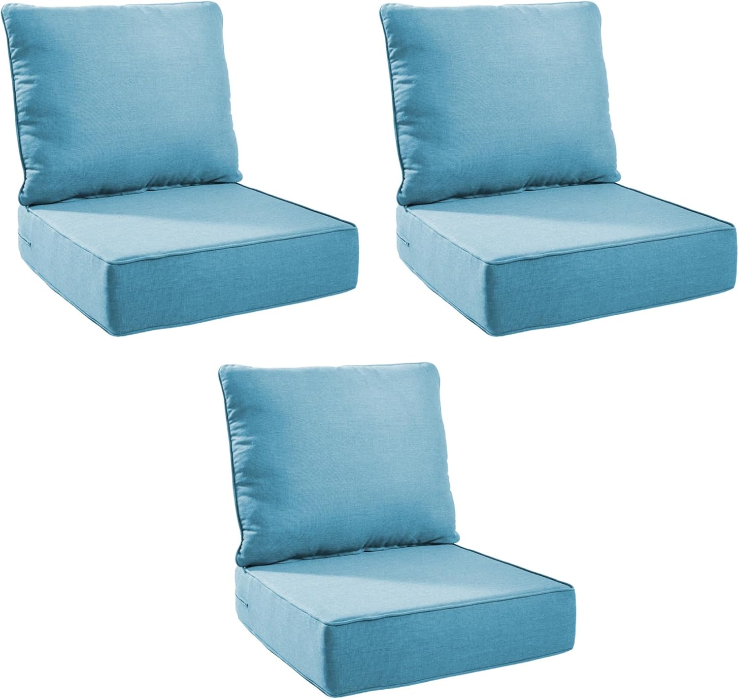 Outdoor Cushion Set for Furniture Patio Furniture, UV Resistant, Water Resistant - 6 Inch Thick Foam Garden Cushions– 24x24 Inch Patio Seat Covers for Chair/Sofa/Couch | Light Blue | 3-Pack |