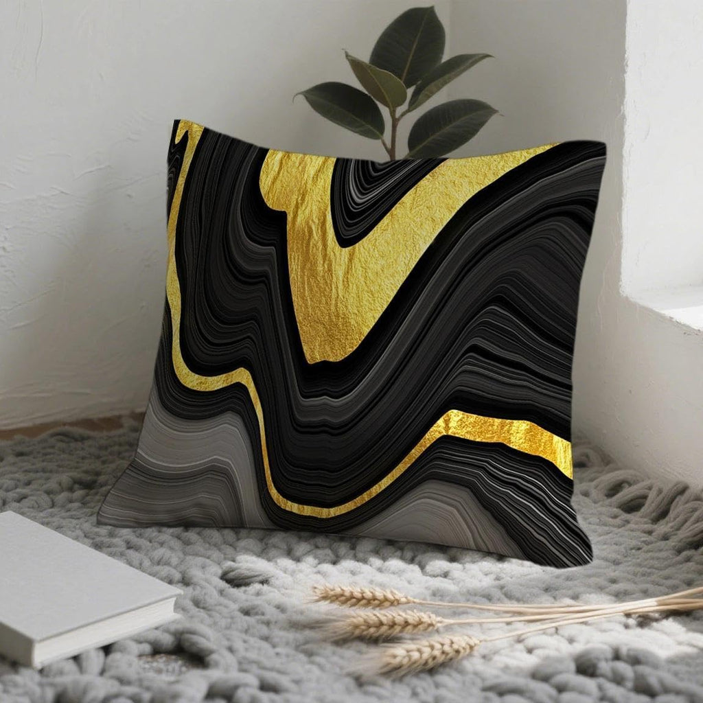 Black and Gold Marble Texture Throw Pillow Covers 18x18 Inch Set of 2, Decorative Gold and Black Grey Modern Boho Art Pillow Covers for Office Couch Sofa Bedroom Living Room Farmhouse Home Decor