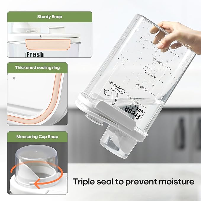 1.7 Qt/1.6 L Bird Seed Storage Container with Lids Airtight Measuring Cup, Bird Seed Dispenser Pet Food Container Are Used to Store Bird Food, Chicken Feed BPA Free (1.6L, White)