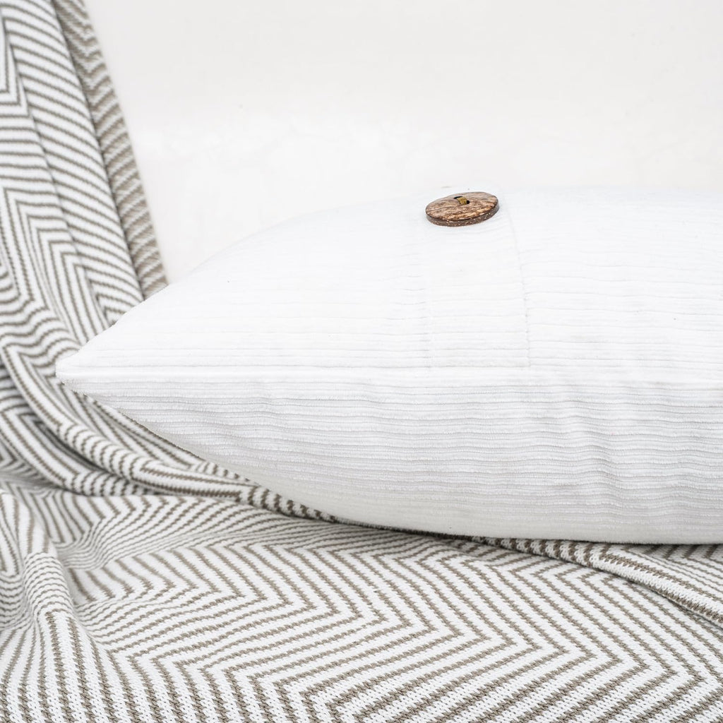 HWY 50 White Chenille Throw Pillow Covers 12x20 Inch with Triple Buttons, Soft Farmhouse Accent Decorative Cushion Cases for Couch Sofa Bed Living Room Pack of 2 Rectangle