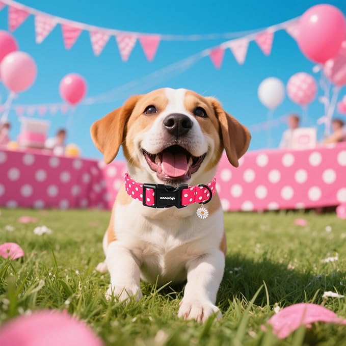 DOGWONG Pink Girl Dog Collar, Cute Pink Female Dog Collars, Adjustable Cute Pet Collars Girl Design Dog Collar for Small Medium Large Dogs