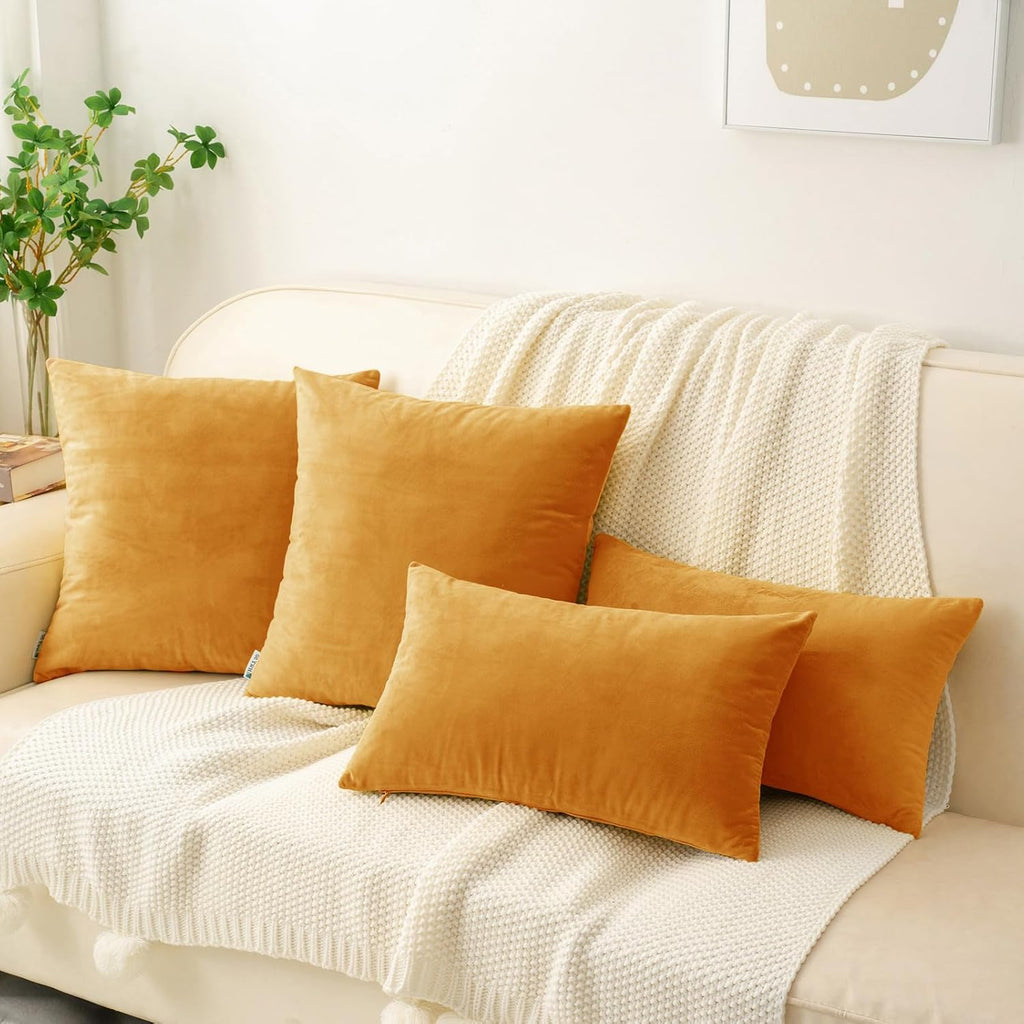 HWY 50 Orange Velvet Throw Pillow Covers 22x22 Inch, Pack of 2 Soft Cozy Solid Decorative Fall Luxury Cushion Cases for Couch Sofa Bed Living Room Bedroom