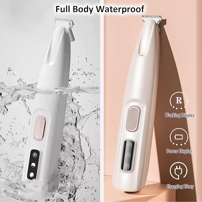 Electric Paw Trimmer for Dogs & Cats - Quiet Rechargeable Clipper with LED Light, 2 Wide Blades, Waterproof for Paws, Ears, Face, Rump - Multifunctional Pet Grooming Tool