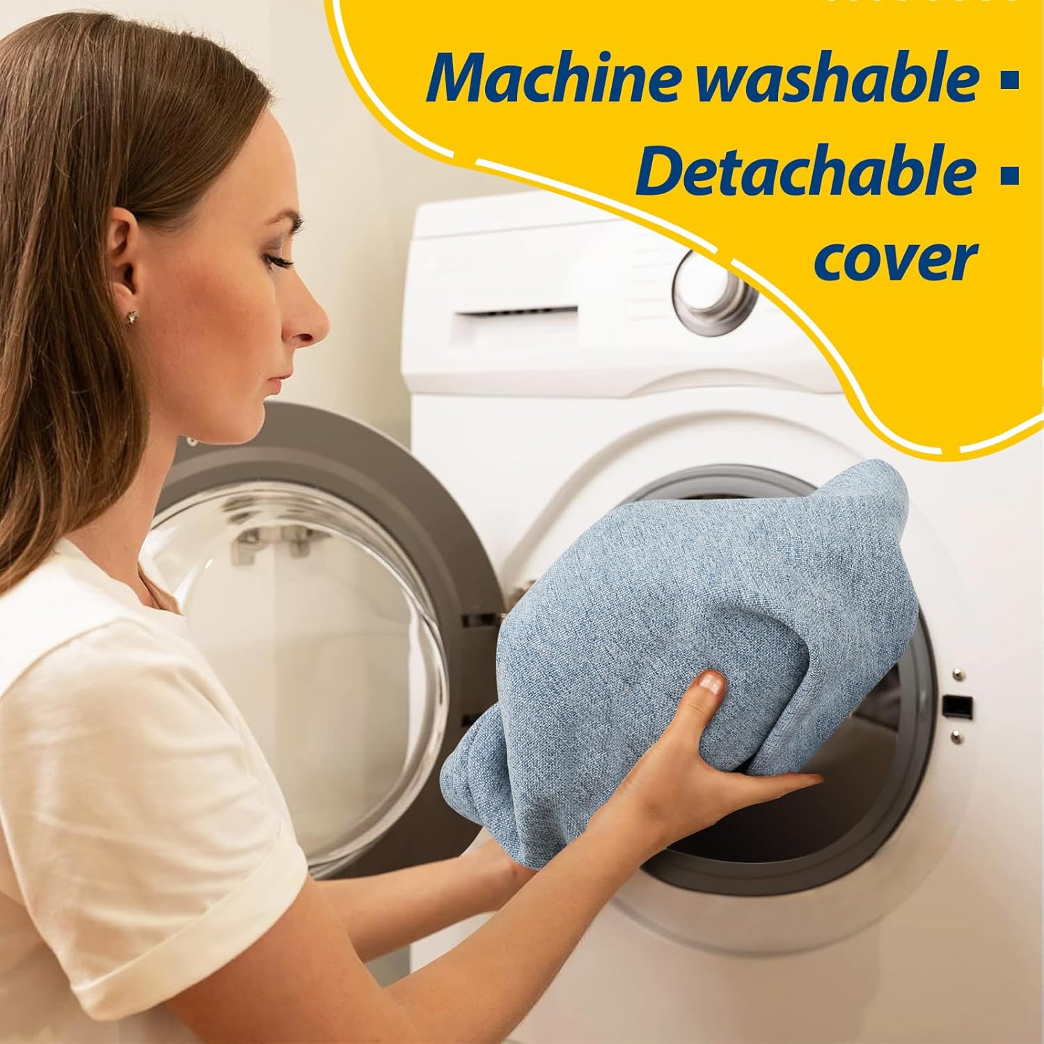 AAAAAcessories D-Shaped Chair Cushions, 2" Thick Dining Chair Pads with Ties and Removable, Machine-Washable Cover, 17" x 16", Light Blue