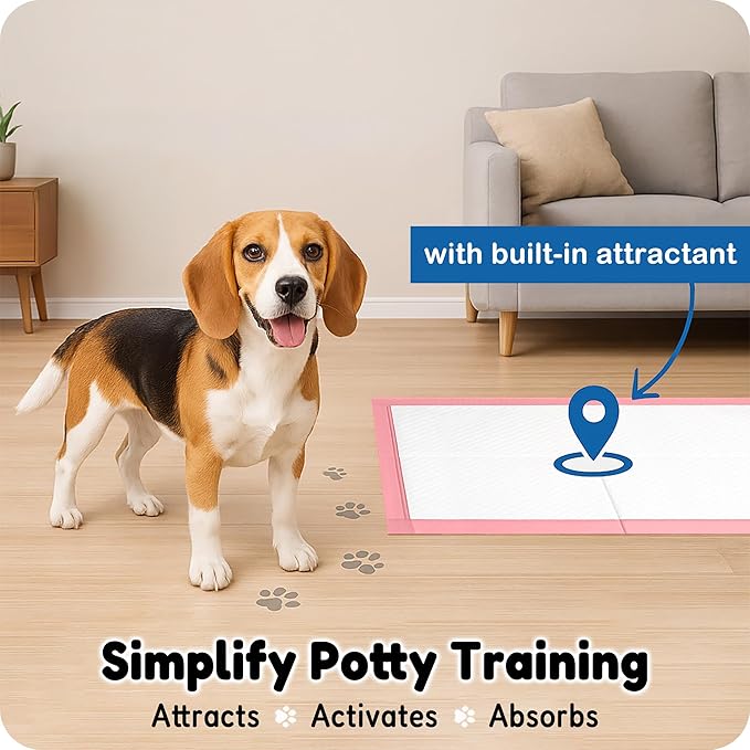 MoMoCo 23"x23"-100 Count Pink Puppy Pads, Super Absorbent, Leak-Proof, Quick-Dry Training Pads for Small Dogs & Puppies, Disposable Potty Pads