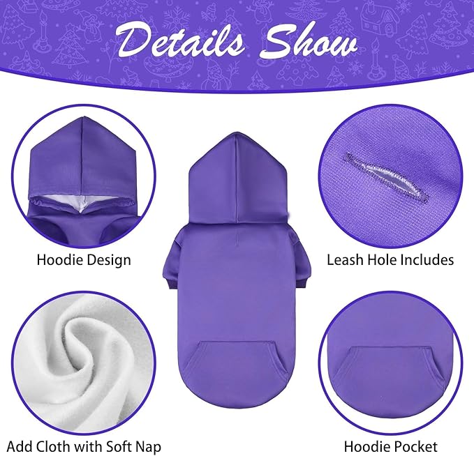 KOOLTAIL Basic Dog Hoodie - Soft & Warm Dog Hoodie Sweater with Leash Hole and Pocket, Dog Winter Coat, Cold Weather Clothes Sweatshirt for Small Medium Large Dogs Puppy Cat Boys Girls Purple L