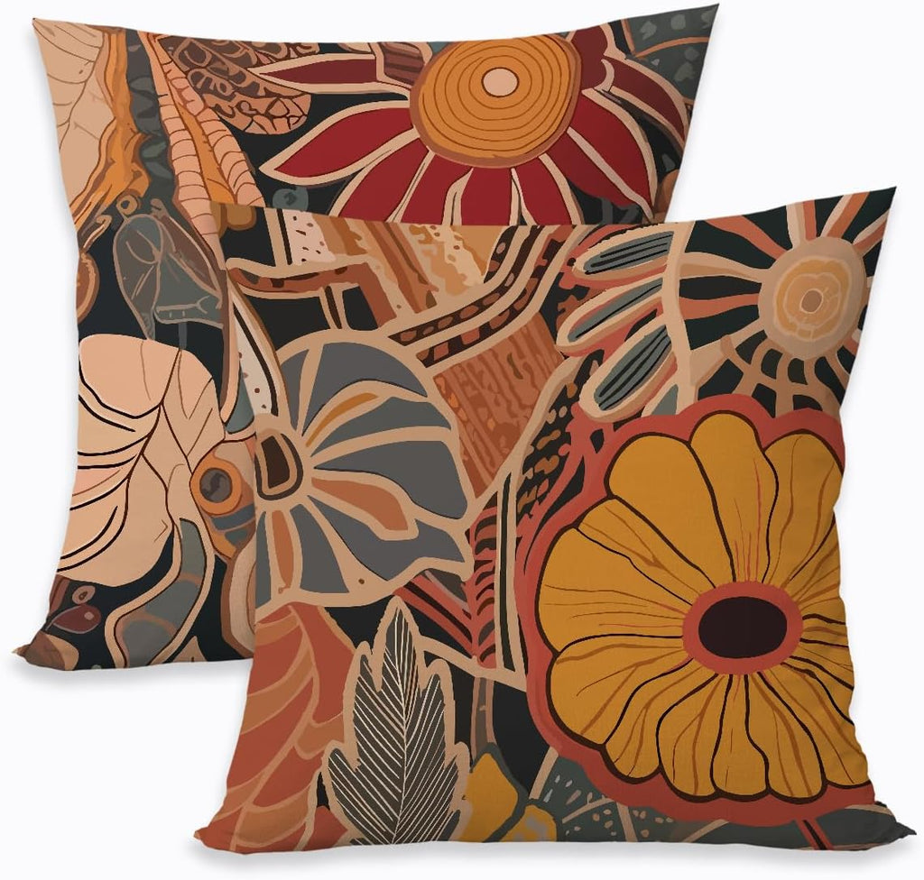 2 Pcs Abstract Art Colorful Mid Century Modern Throw Pillow Covers, Fall Boho Floral Geometric Minimalist Pillow Covers for Couch Sofa Bed Bedroom Apartment Dorm Living Room Office Home Decor