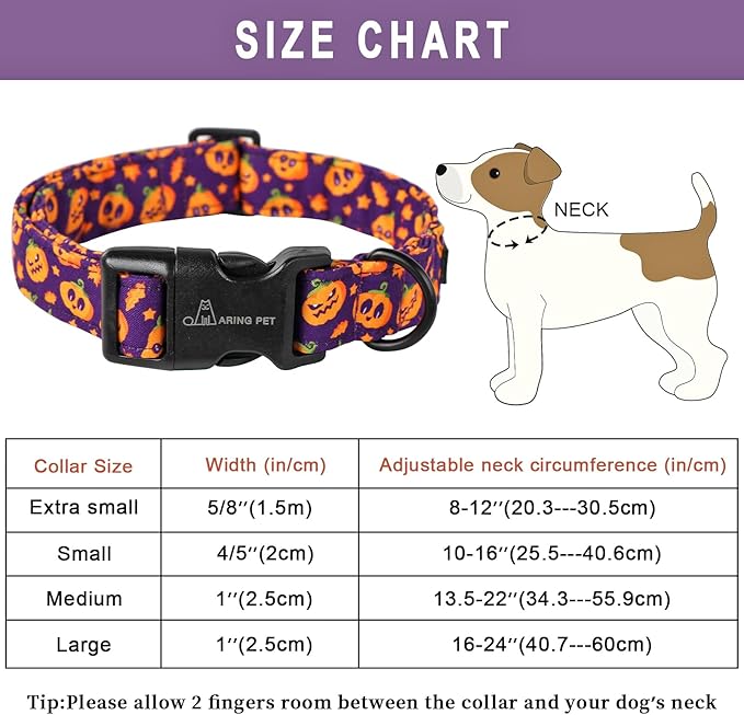 ARING PET Halloween Dog Collar Cute Purple Pumpkin Dog Collar for Small Dogs, Adjustable Halloween Pet Collars Puppy Collars for Small Medium Large Dogs
