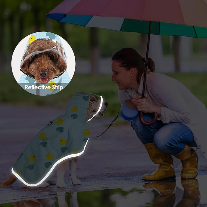SlowTon Dog Raincoat, Adjustable Dog Rain Jacket Clear Hooded Double Layer, Waterproof Poncho with Reflective Strip Straps and Storage Pocket for Small Medium Large Dogs Puppies(DK XL)