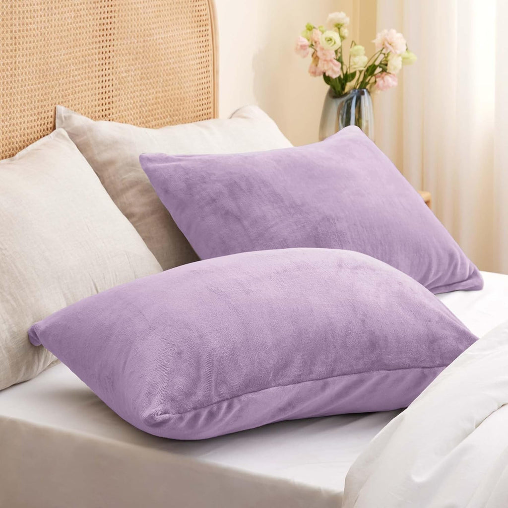 BEDELITE Flannel Pillow Cases Queen Size Set of 2, Super Soft Fleece Pillowcases with Zipper for Bedroom, Sofa, Couch,Luxury Cozy Velvet Pillow Shams for All Seasons(20x30 Inches,Lavender)