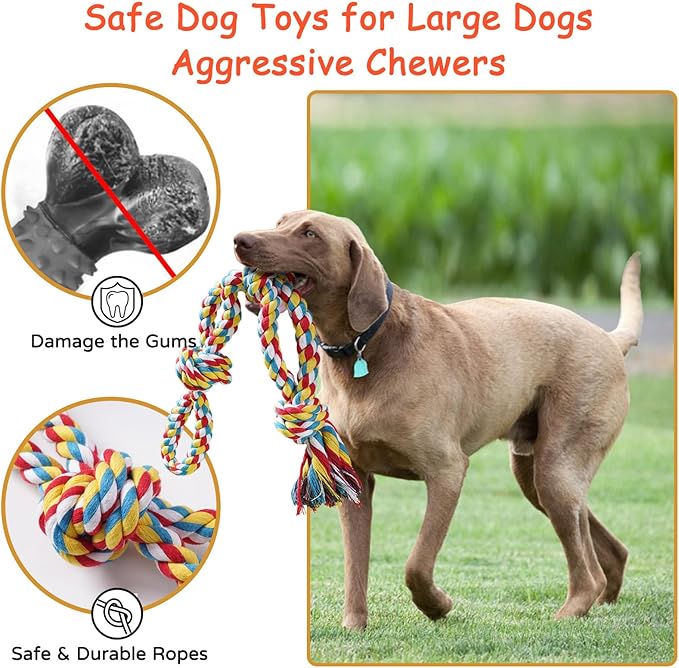 Aitmexcn Dog Rope Toys for Large and Medium Aggressive Chewers, 8 Pack Heavy Duty Dog Rope Toy for Large, Dental Cleaning Chew Toys, Tug Toy for Boredom, 100% Cotton Indestructible Pet Toy