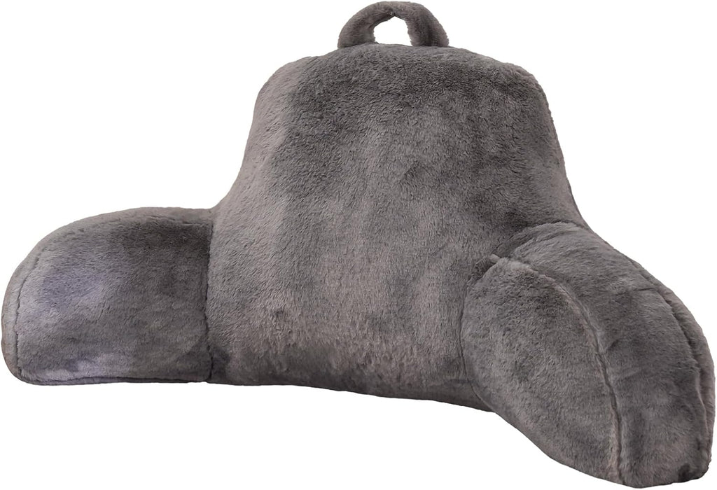 Aimuan Reading Pillow Bed Rest Pillow with Arms Rabbit Fur Cushion for Adults Teens Incline Rest Sitting up & Sleeping Snoring Pillow with Pregnancy Lumbar Back Support (Standard, Grey)
