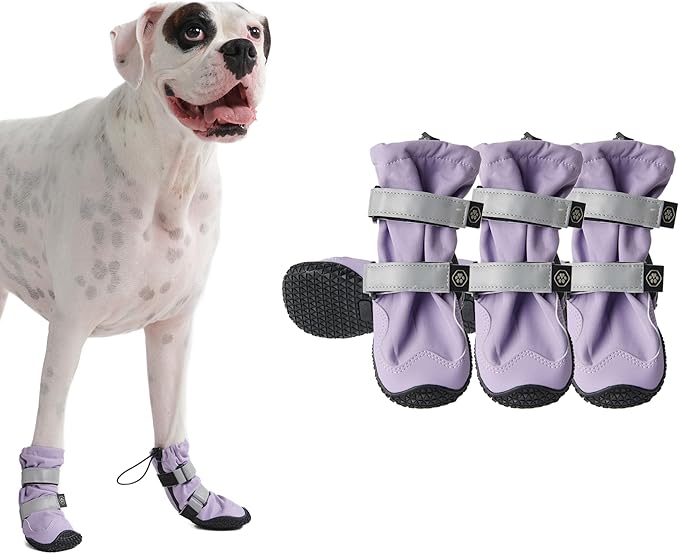 Spark Paws Dog Shoes, Waterproof Dog Boots for Medium to Large Dogs, Non Slip, Breathable Dog Booties and Paw Protectors - 4PCS Doggie Hiking Boots with Reflective Straps - Lilac, Size 5