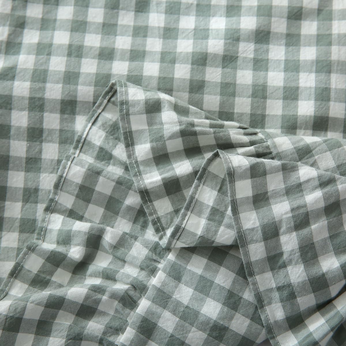 2 Pack Vintage Green Plaid Ruffle Euro Shams,Washed Cotton Checkered Gingham Pillow Covers 26"x26" for Sofa,Couch,Bed and Living Room