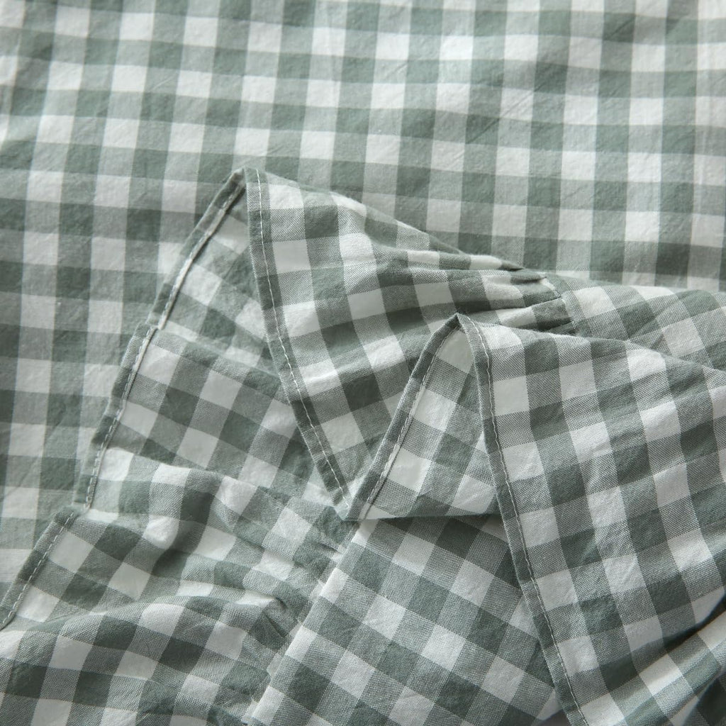 2 Pack Vintage Dusty Green Plaid Ruffle Throw Pillow Covers,Washed Cotton Checkered Gingham Pillow Covers 20"x20" for Sofa,Couch,Bed and Living Room