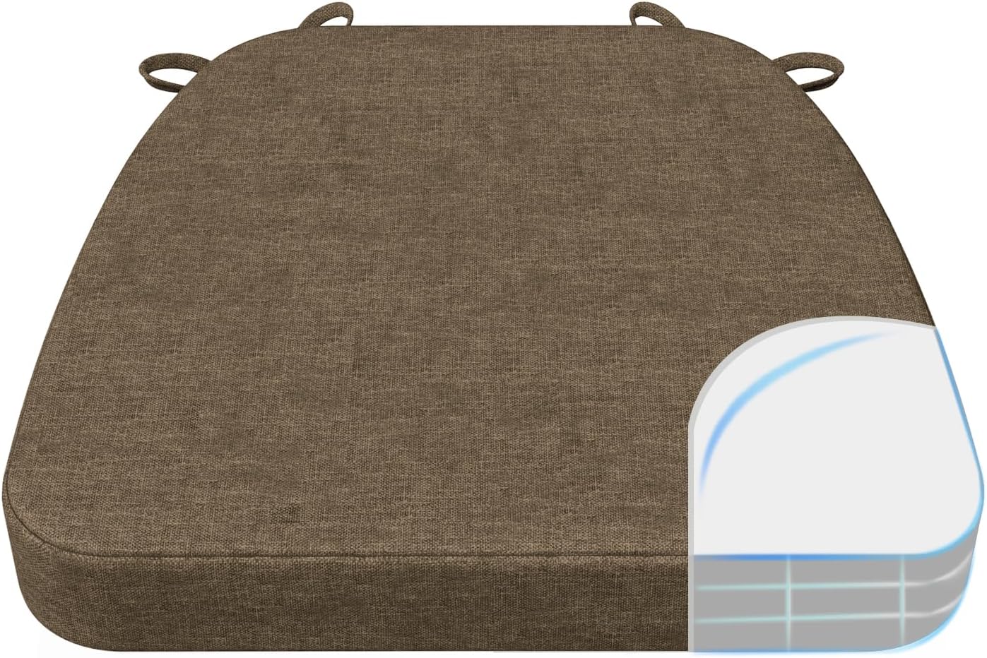 AAAAAcessories D-Shaped Chair Cushions, 2" Thick Dining Chair Pads with Ties and Removable, Machine-Washable Cover, 17" x 16", Taupe