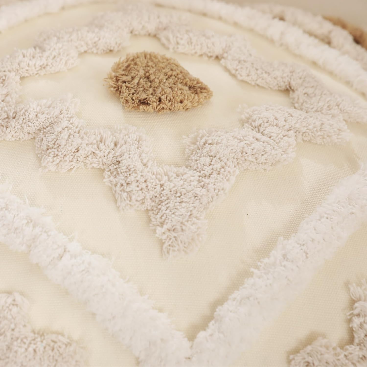 Snugtown Woven Tufted Boho Throw Pillow Cover, Modern Decorative Chevron Diamond Pattern Cushion Case, Farmhouse Pillowcase for Couch Sofa Bedroom Living Room, 18 x 18 Inches, Ivory, Tan, Beige