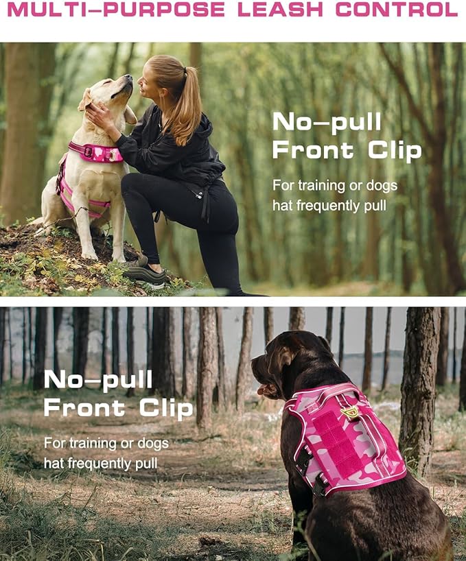 Tactical Dog Harness Medium Sized, Heavy Duty No Pull Dog Harness with Handle, Easy On and Off Service Dog Vest with Molle System, Reflective Pet Vest for Walking Hiking Training