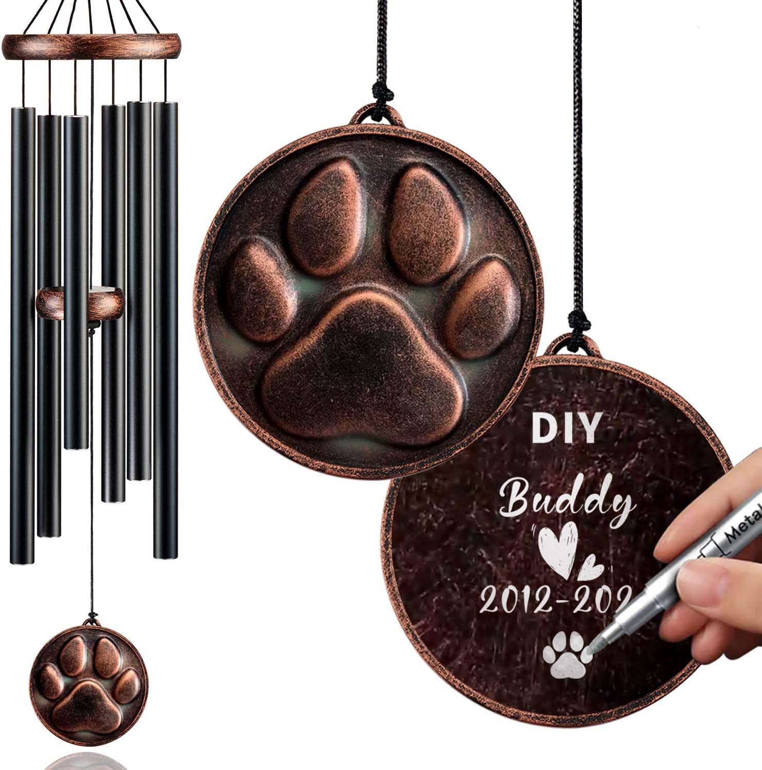 Dog Memorial Gifts for Loss of Dog, 32" Pet Memorial Wind Chimes, Pet Loss Passing Away Remembrance Sympathy Bereavement Gift, DogPaw Vintage Wind Chimes for Outside