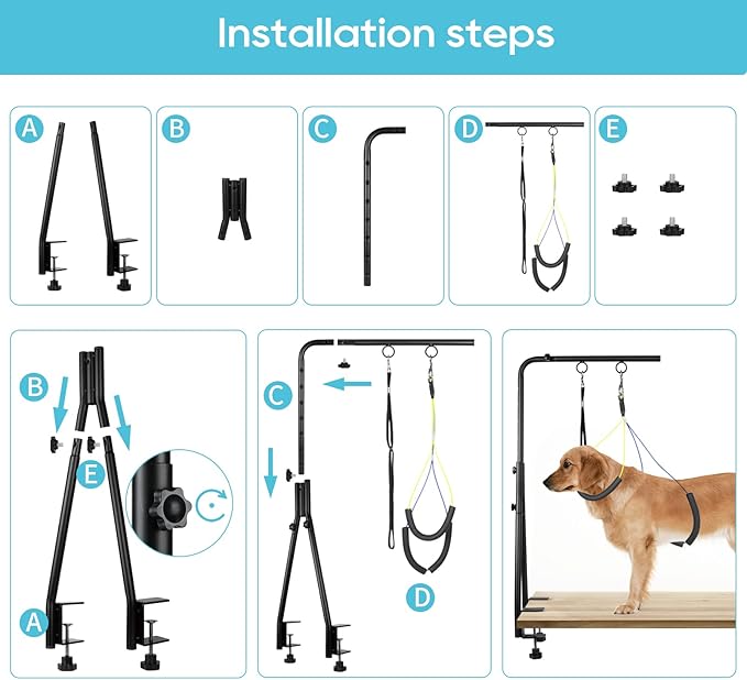 Dog Grooming Table Arm, 35" Height Adjustable Pet Grooming Arm with Double Clamp for Small and Medium Dogs,Grooming Loop Noose and No Sit Haunch Holder