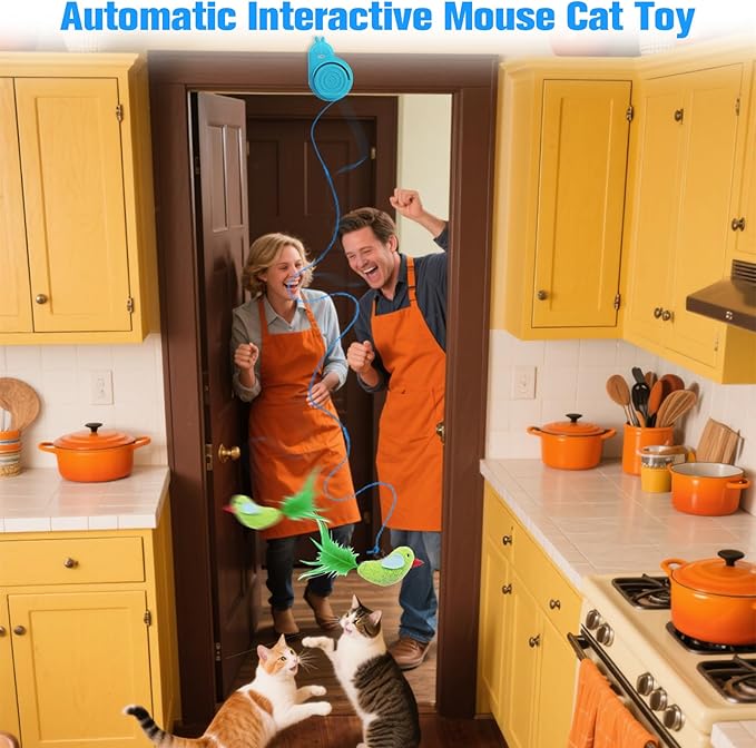 Interactive Cat Toys for Indoor Cats Automatic Electric Flying Bird Feather Cat Toy - Best Kitten & Adult Cat Enrichment Toy Stick-on Hanging Electric Kitty Toys for Bored Cats