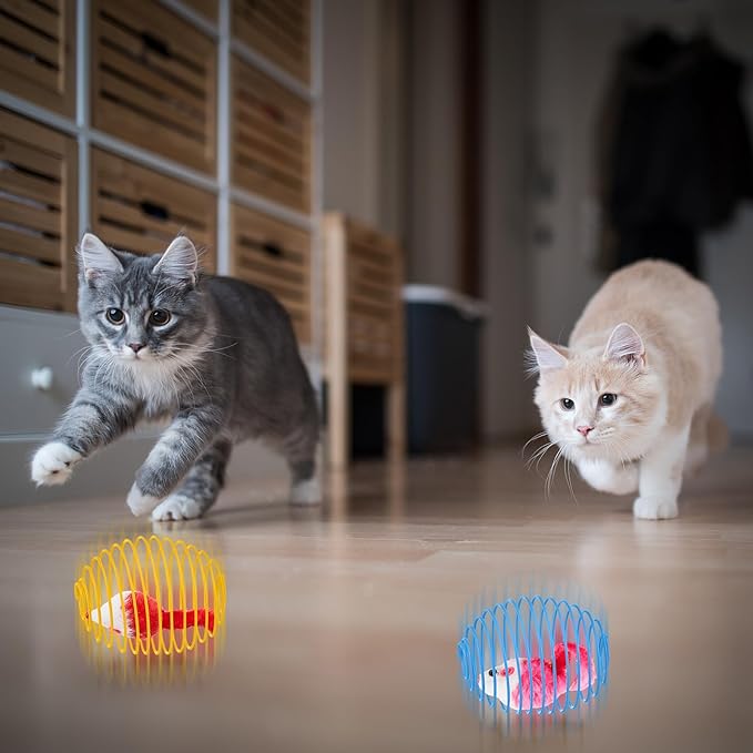 Jecery 5 Pcs Cat Spring Balls Stretchable Springs Toys Rolling Balls Colorful Playful Coils Interactive Spring Action Toy Caged Rats for Kitten Cat Pet Supplies Indoor (Mouse,Bright Color)