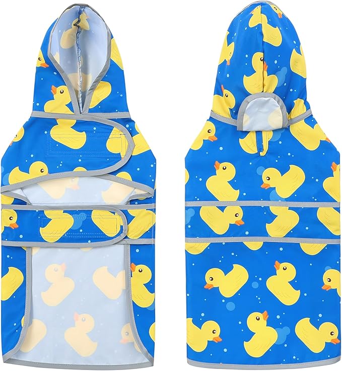 Dog Raincoat for Medium Dogs Waterproof Hooded Rain Jacket with Reflective Strips Leash Hole & Poncho Adjustable Fit (ShinyDuck,M)