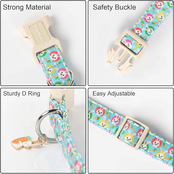 DOGWONG Easter Dog Collar, Cute Blue Egg Bunny Dog Collars, Adjustable Easter Rabbit Pet Collars Design Dog Collar with Quick Release Buckle for Small Dogs