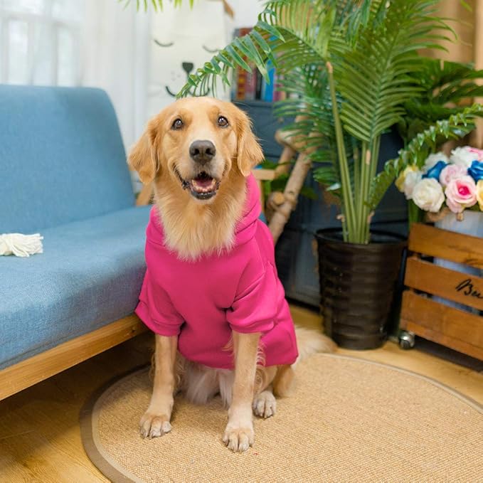 KOOLTAIL Basic Dog Hoodie - Soft & Warm Dog Hoodie Sweater with Leash Hole and Pocket, Dog Winter Coat, Cold Weather Clothes Sweatshirt for Small Medium Large Dogs Puppy Cat Boys Girls Deep Pink XXL