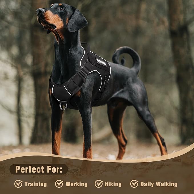 Tactical Dog Harness for Large Dogs,No Pull Military Dog Vest with Handle,Reflective Heavy Duty Pet Harness for K9 Working Walking Hiking Training Black XL