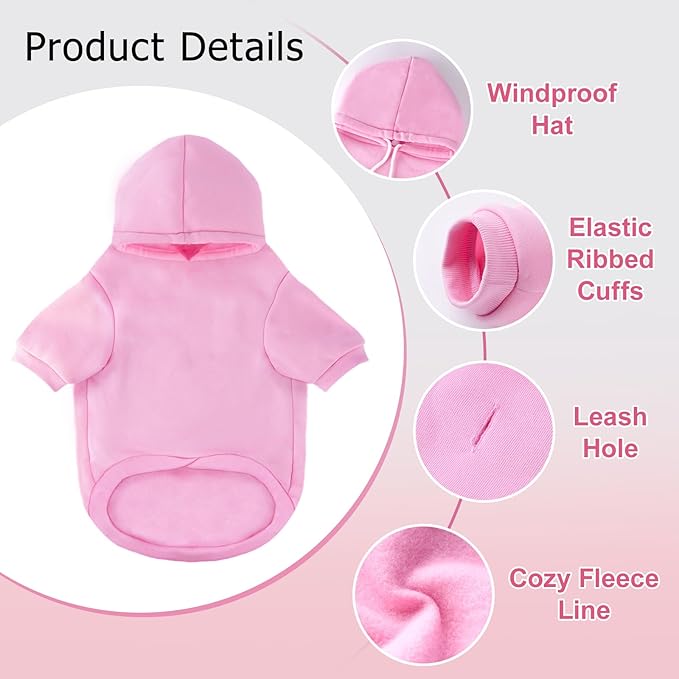 Dog Basic Hoodie Ultra-Soft Dog Clothes Cold Weather Sweaters for Medium Large Dogs Breathable Cozy Fabric Pet Coat Warm Stylish Sweatshirt with Leash Hole Pocket Dogs Jacket for Cats Boys Girls