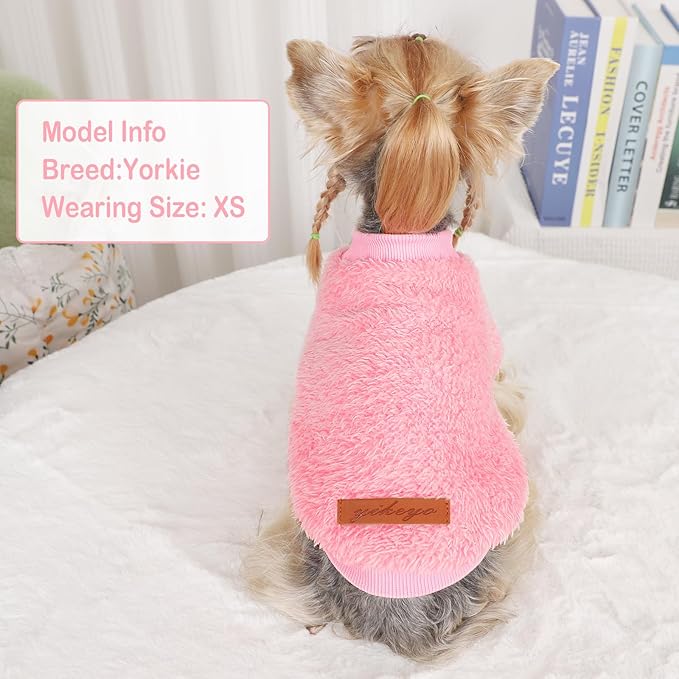 Dog Sweater Sweaters for Small Dogs Girl Purple Fleece Clothes Winter Soft Thickening Warm Puppy Boy Teacup Yorkie Chihuahua (XS,Pink)