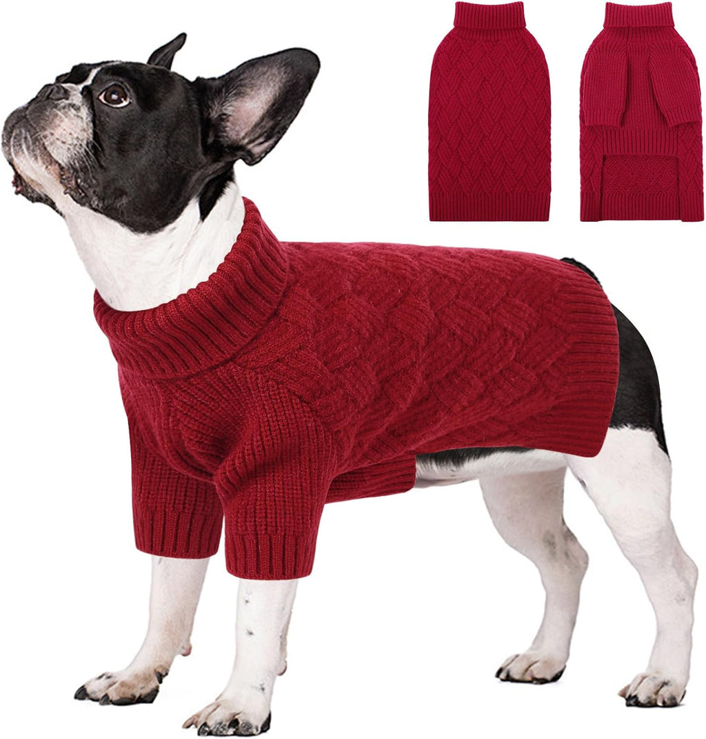 SUNFURA Dog Sweater, Christmas Sweaters for Large Dogs, Solid Color Dog Pullover for Fall Winter, Warm Sweatshirt Knit Turtleneck for Corgi, French Bulldog, Red L
