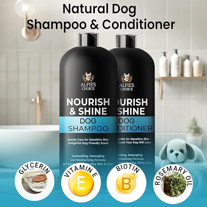 ALFIE'S CHOICE Dog Shampoo & Conditioner Set | 16 fl oz Each | Lavender & Rosemary with Biotin for Itchy Skin, Allergies & Odor | Moisturizing & Detangling for All Breeds