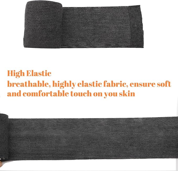 24 Rolls Self Adhesive Bandage Wrap, Vet Wrap 2 Inch, Dogs Bandages for Wounds Care Dressings, Elastic Self Stick Cohesive Bandage Wrap, Leg Wraps, Wrist Tape, Ankle, Sports, Tatto Grip Tape (Black)