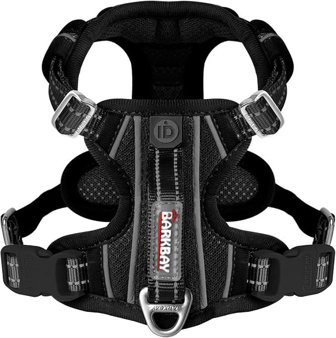 BARKBAY Dog Harness No Pull with ID Tag Pocket - Heavy Duty, Reflective, Easy Control for Small Dogs(Black,S)