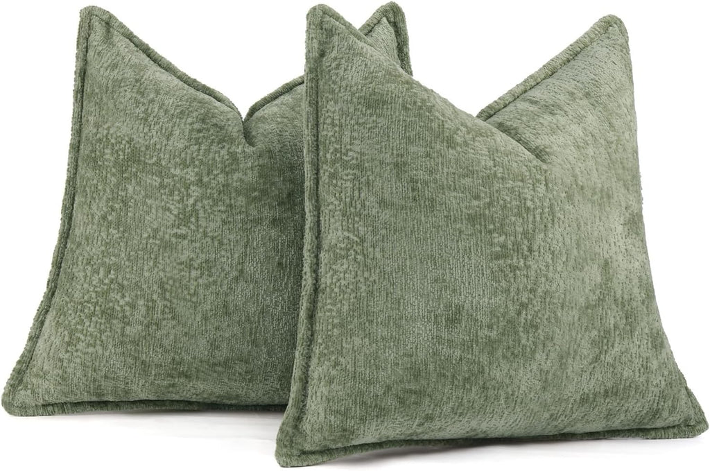 Pack of 2 Sage Green Christmas Decorative Throw Pillow Covers 16x16 Cozy Soft Chenille Accent Vintage Square Couch Pillow Covers for Home Decor Bed Sofa Living Room
