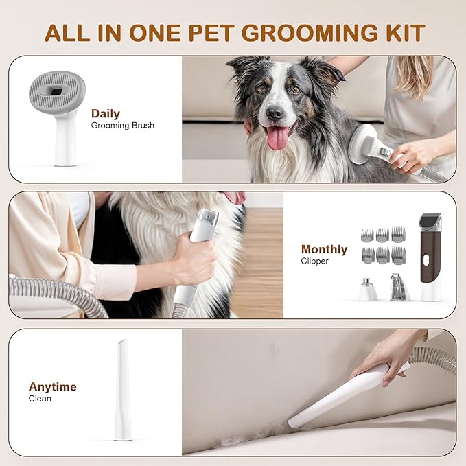 Dog Grooming Vacuum, Dog Grooming Kit with Pet Clipper Nail Grinder, 6 Pet Grooming Tools (Caramel)