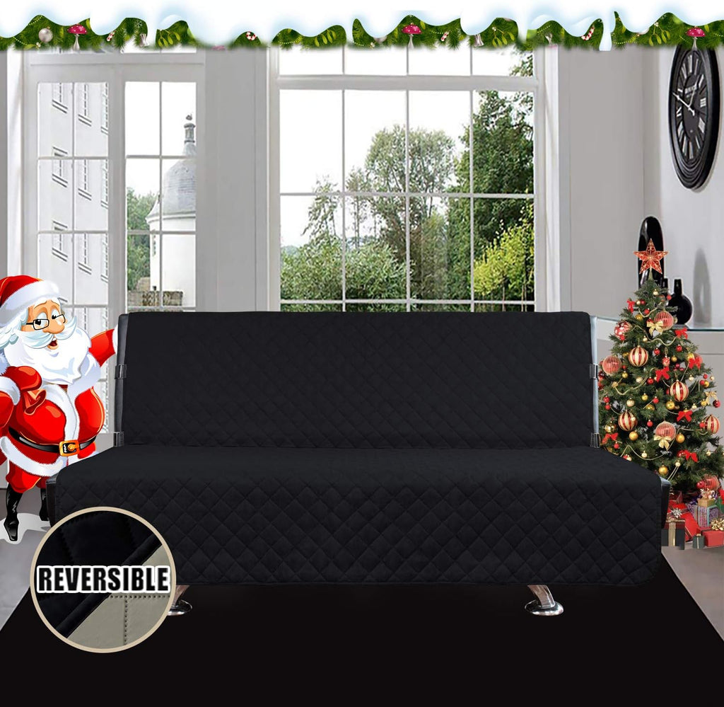 Easy-Going Futon Sofa Slipcover - Reversible Armless Couch Cover - Water Resistant for Pets & Kids (Black/Beige)