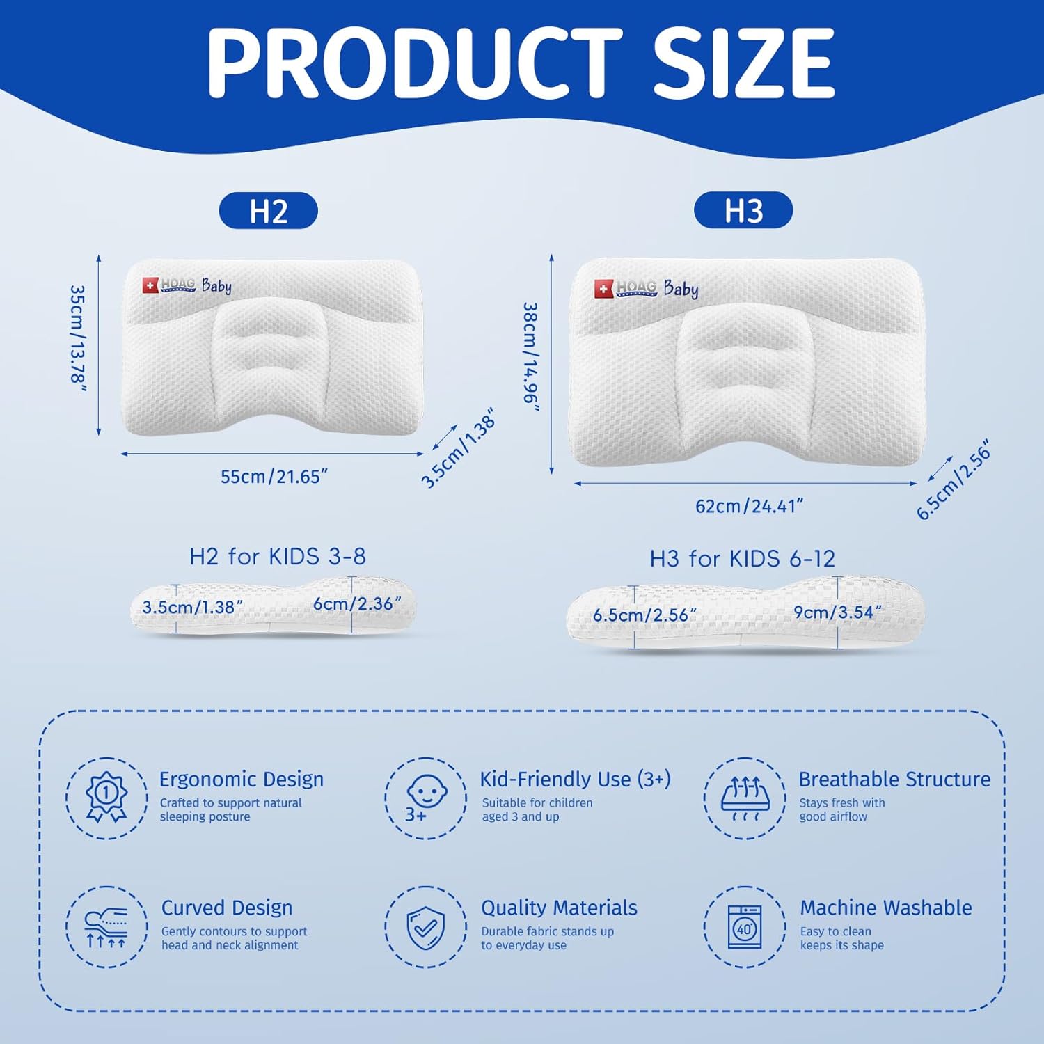 Toddler Pillow with Pillowcase, Breathable & Cozy Machine Washable Kids Pillow with Pillowcase, 21.6x13.8 Ergonomic Children Pillow for Boys and Girls Aged 3-8 (Rabbit, Height 2)