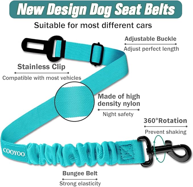 COOYOO Dog Seat Belt,3 Piece Set Retractable Dog Car Harness Adjustable for Vehicle Nylon Pet Safety Heavy Duty & Elastic