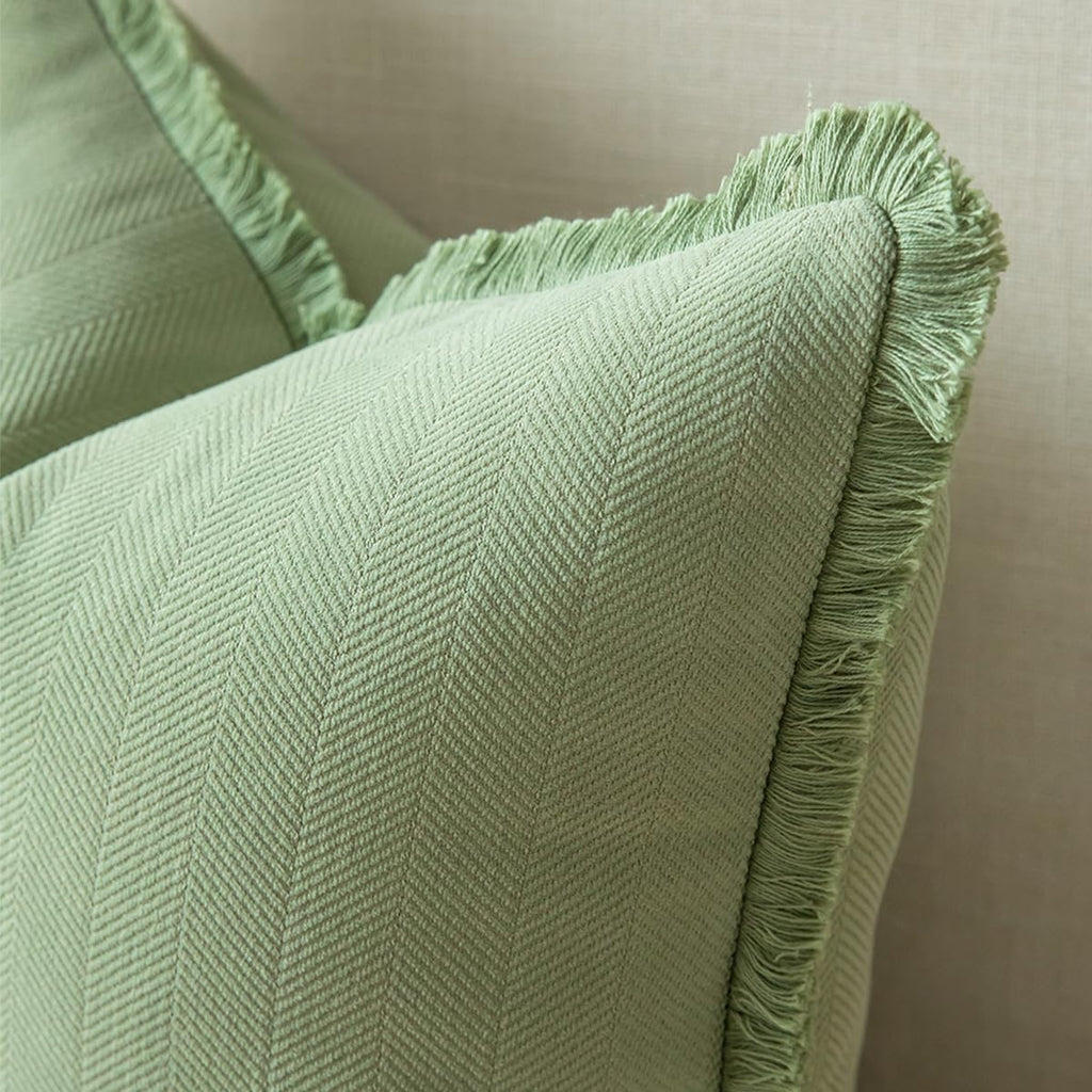 Set of 2 Decorative Fringe Throw Pillow Covers Chenille Pillow Covers Elegant Design Pillowcase Soft Tassels Cushion Cover for Couch Bed Home Decor,24×24 Inch,Sage Green